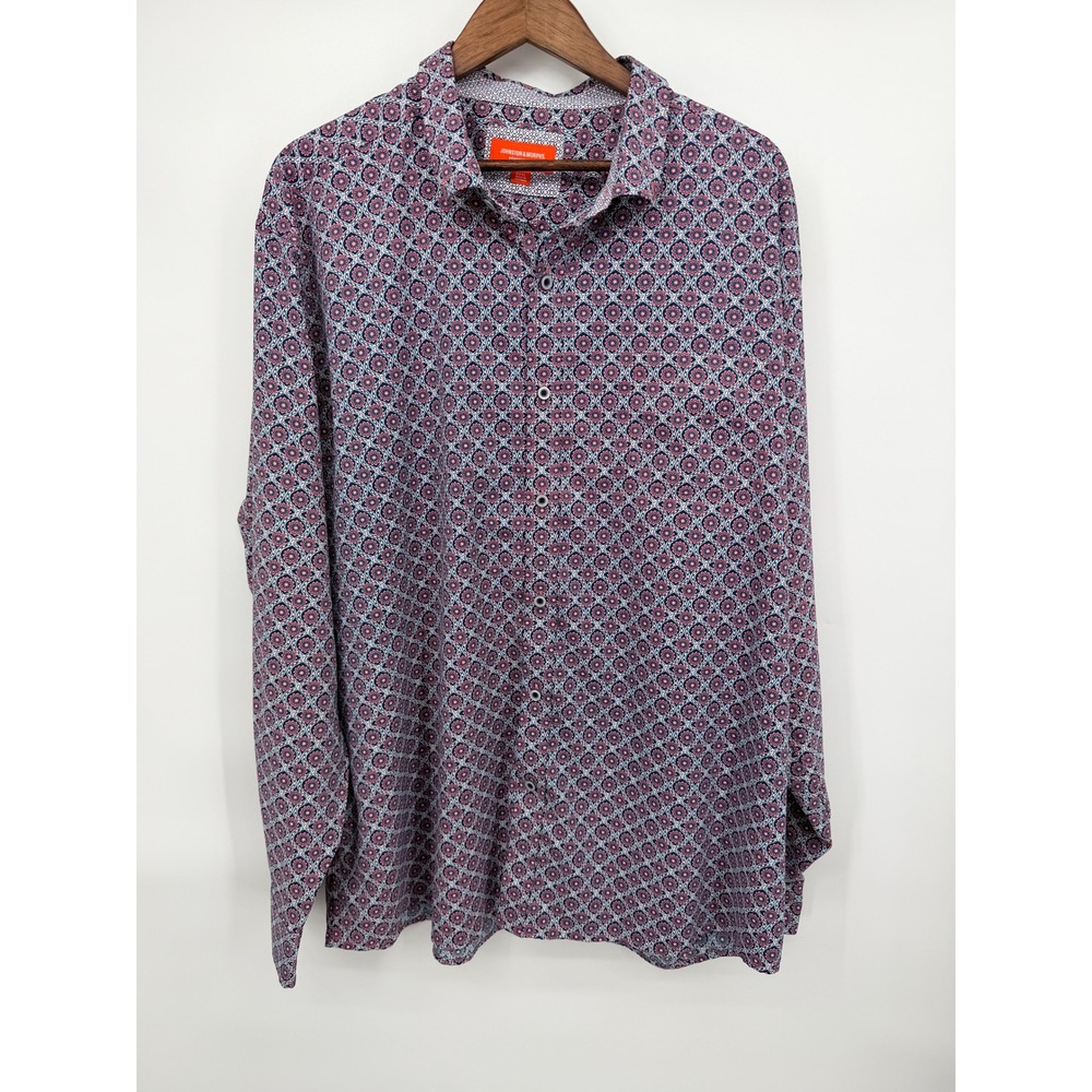 Johnston & Murphy Performance Shirt Mens 3XL Navy Pink Medallion Stretch